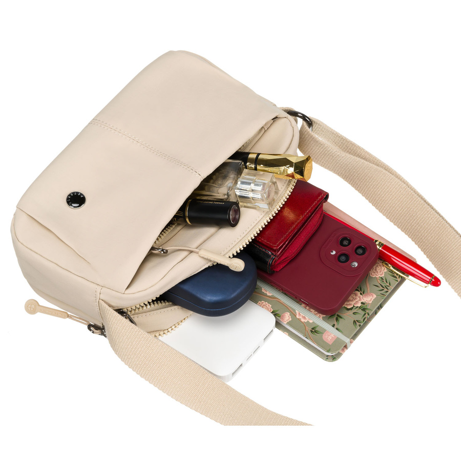 Listonoszka damska w beżowym kolorze zawieszona na regulowanym pasku - Peterson - obrazek 10