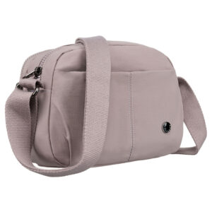 Dwukomorowa torebka damska we wrzosowym kolorze zawieszona na regulowanym pasku - Peterson