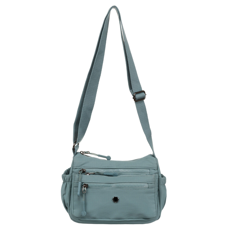 Miejska torebka damska w niebieskim kolorze z kieszenią na froncie - Peterson - obrazek 8