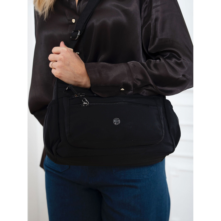 Jednokomorowa torebka damska z poliestru w czarnym kolorze - Peterson - obrazek 2
