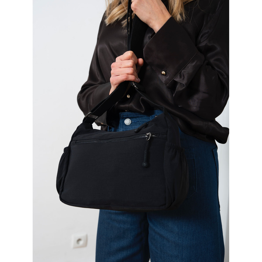 Jednokomorowa torebka damska z poliestru w czarnym kolorze - Peterson - obrazek 5