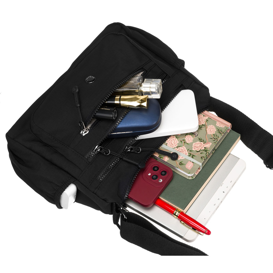 Jednokomorowa torebka damska z poliestru w czarnym kolorze - Peterson - obrazek 12