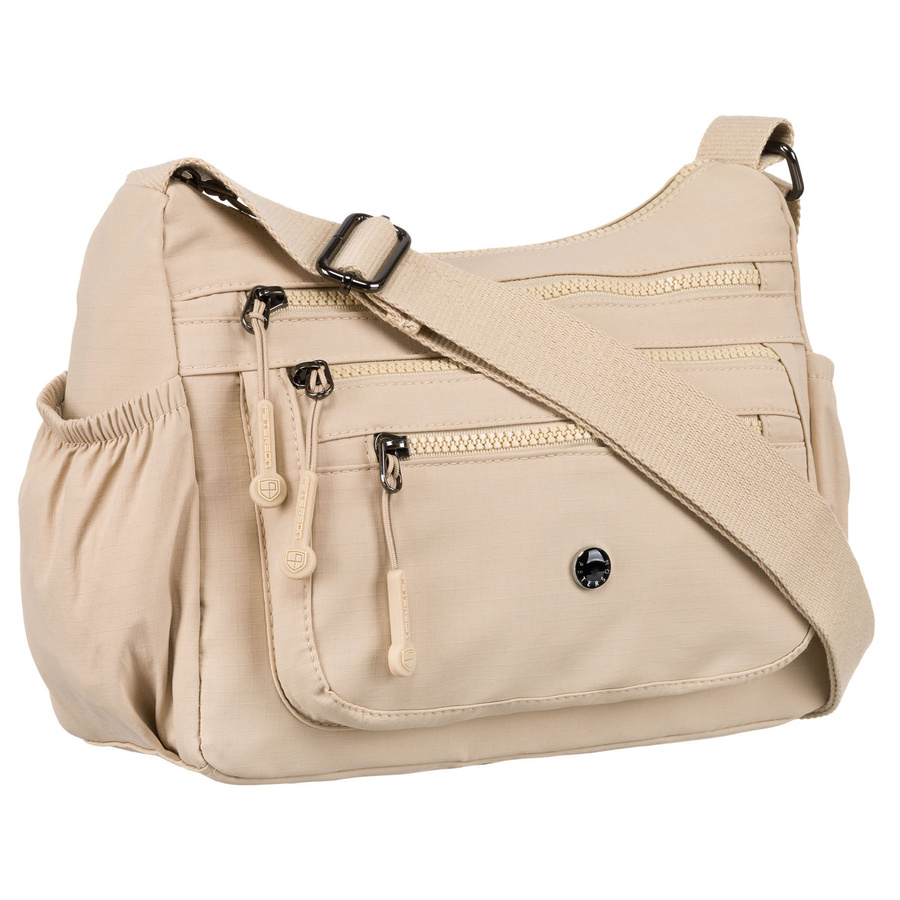 Miejska torebka damska w beżowym kolorze wykonana z poliestru - Peterson