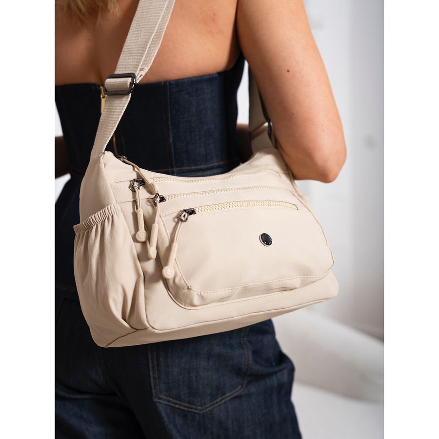 Miejska torebka damska w beżowym kolorze wykonana z poliestru - Peterson - obrazek 3