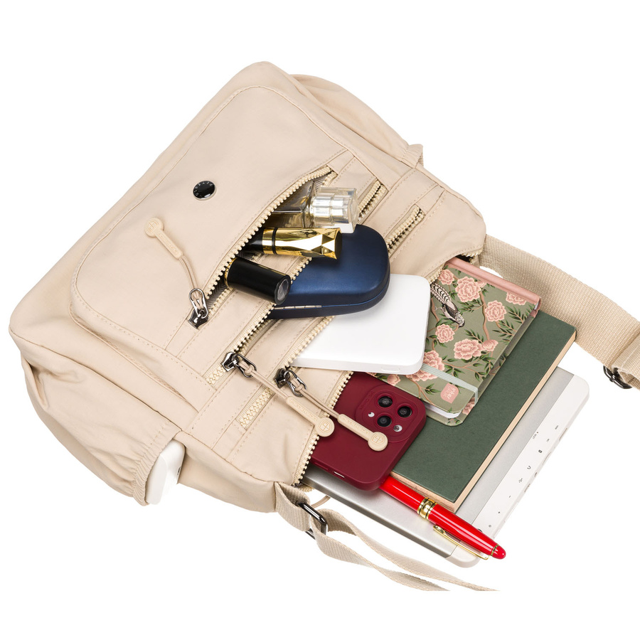 Miejska torebka damska w beżowym kolorze wykonana z poliestru - Peterson - obrazek 14