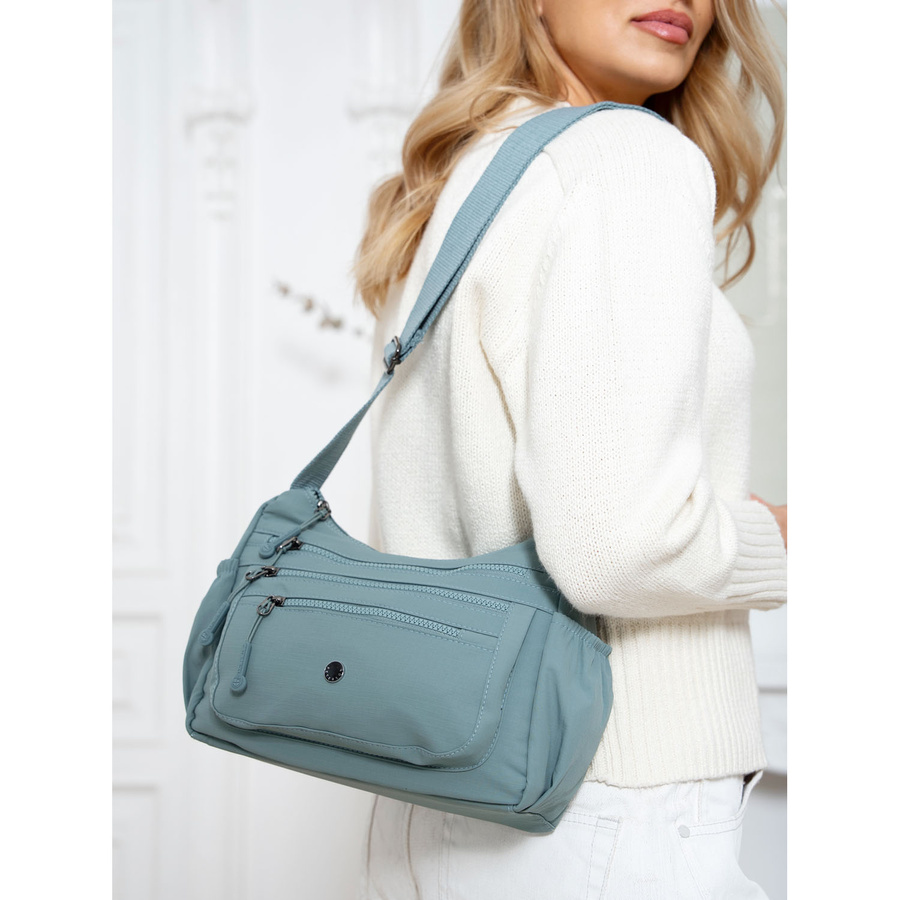 Niebieska torebka damska z poliestru z kieszenią na suwak na froncie - Peterson - obrazek 3