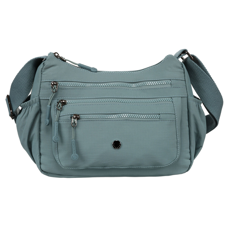 Niebieska torebka damska z poliestru z kieszenią na suwak na froncie - Peterson - obrazek 4