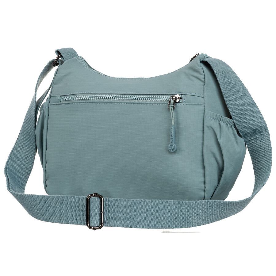 Niebieska torebka damska z poliestru z kieszenią na suwak na froncie - Peterson - obrazek 6