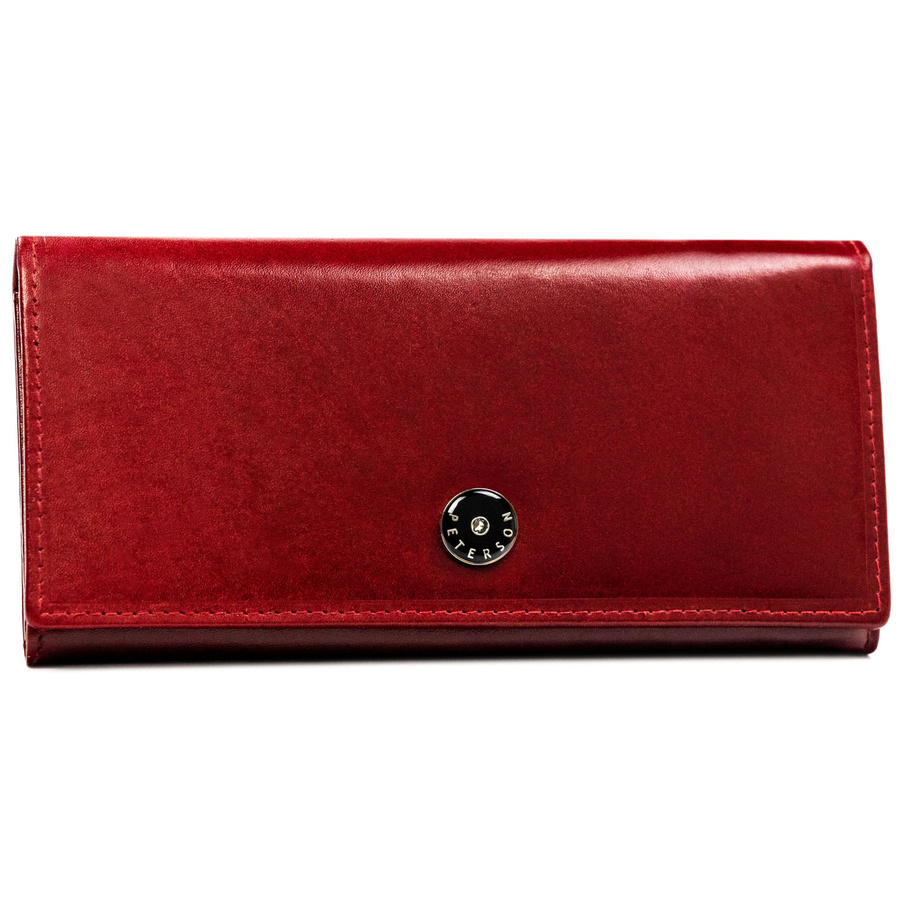 Elegancki, skórzany portfel damski w czerwonym kolorze zamykany na zatrzask - Peterson - obrazek 4