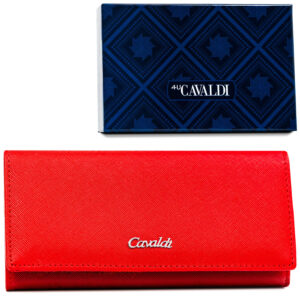 Portfel damski ze skóry ekologicznej w czerwonym kolorze zamykany na zatrzask - 4U Cavaldi
