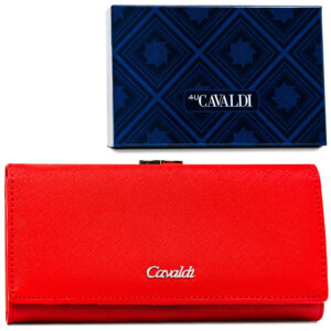 Portfel damski ze skóry ekologicznej w czerwonym kolorze zamykany na zatrzask i bigiel - 4U Cavaldi