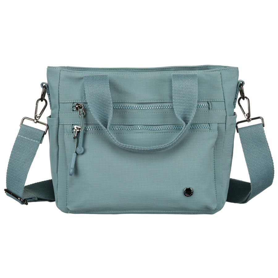 Niebieska, mała shopperka damska z poliestru z kieszeniami zamykanymi na suwak - Peterson - obrazek 3