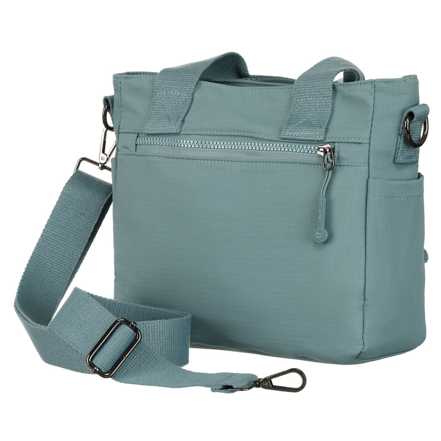 Niebieska, mała shopperka damska z poliestru z kieszeniami zamykanymi na suwak - Peterson - obrazek 7