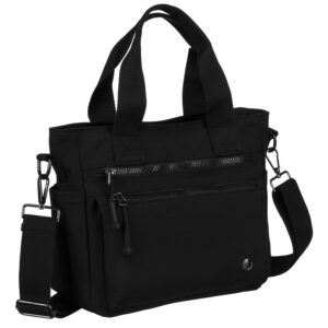 Czarna shopperka damska z poliestru z uchwytami i dopinanym paskiem - Peterson