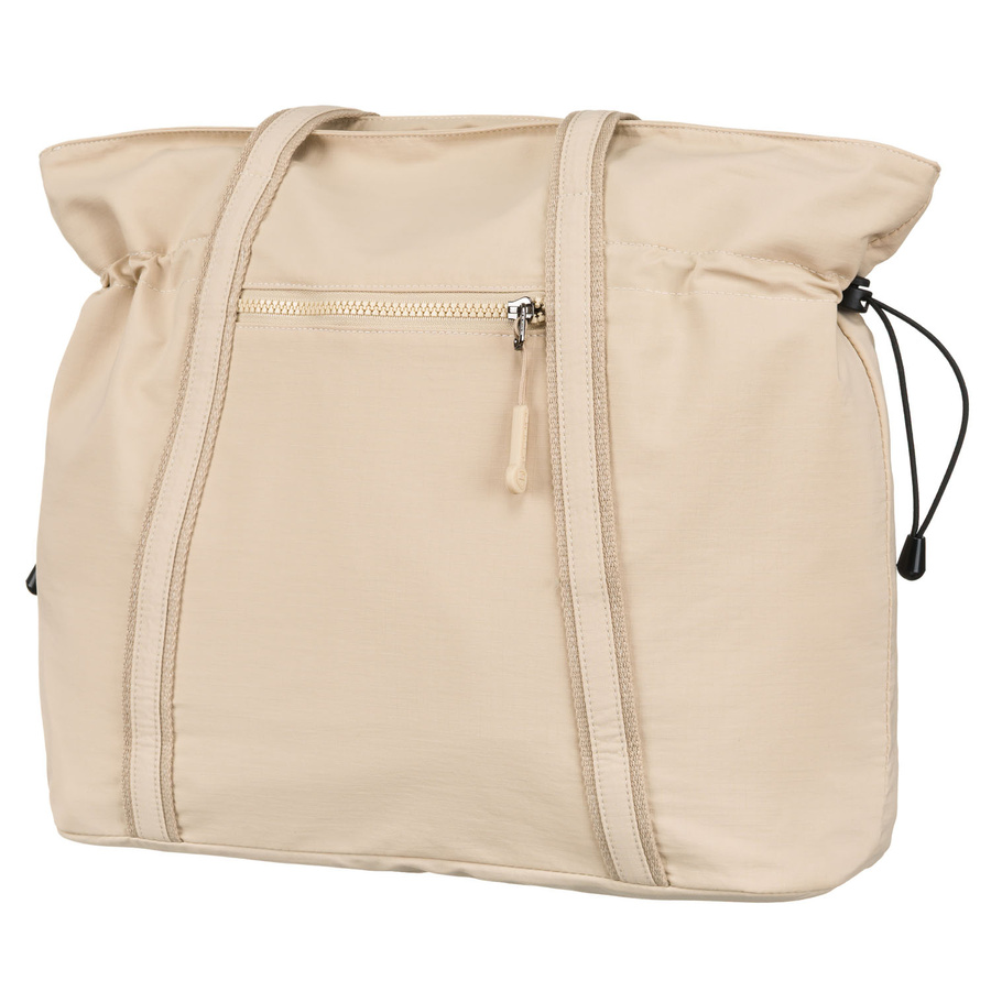 Beżowa shopperka damska z poliestru zawieszona na wygodnych uchwytach - Peterson - obrazek 5