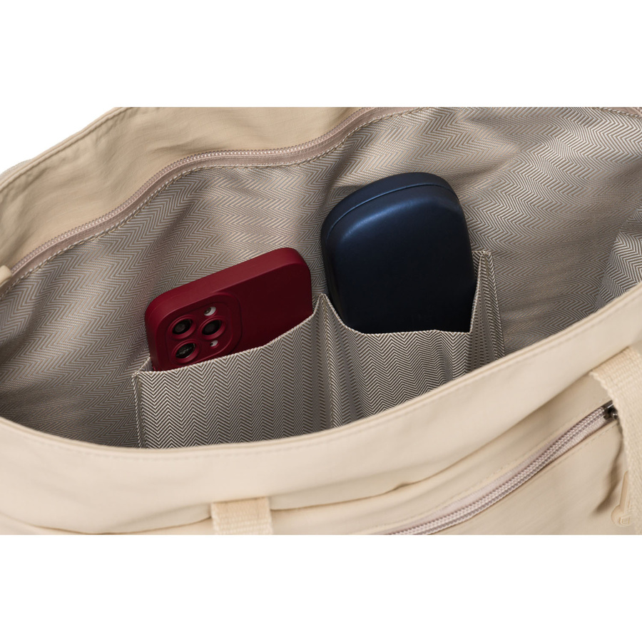 Pojemna, jednokomorowa shopperka damska z poliestru w beżowym kolorze - Peterson - obrazek 16