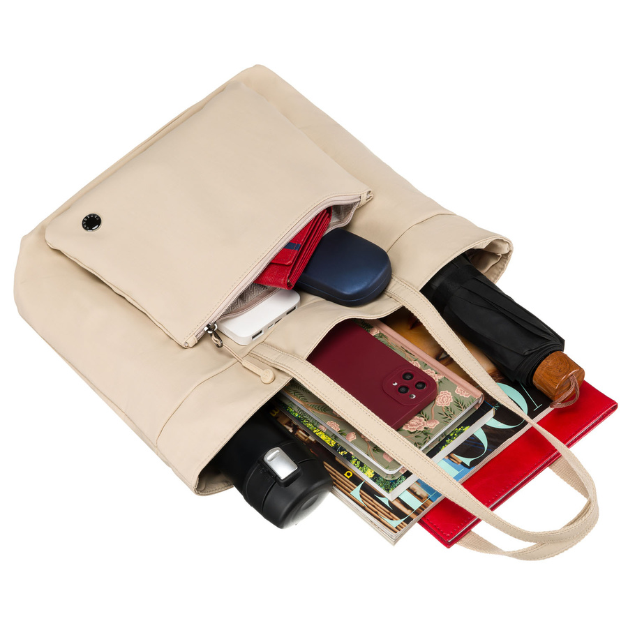 Pojemna, jednokomorowa shopperka damska z poliestru w beżowym kolorze - Peterson - obrazek 14