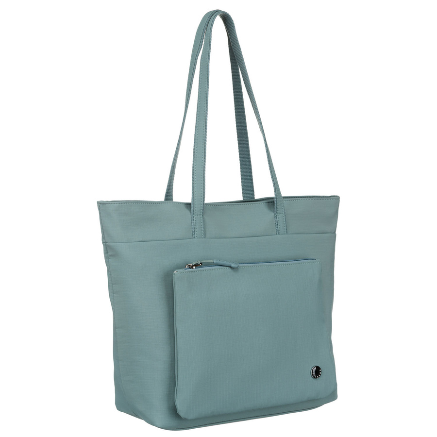 Niebieska, jednokomorowa shopperka damska z poliestru z kieszenią na froncie - Peterson - obrazek 2