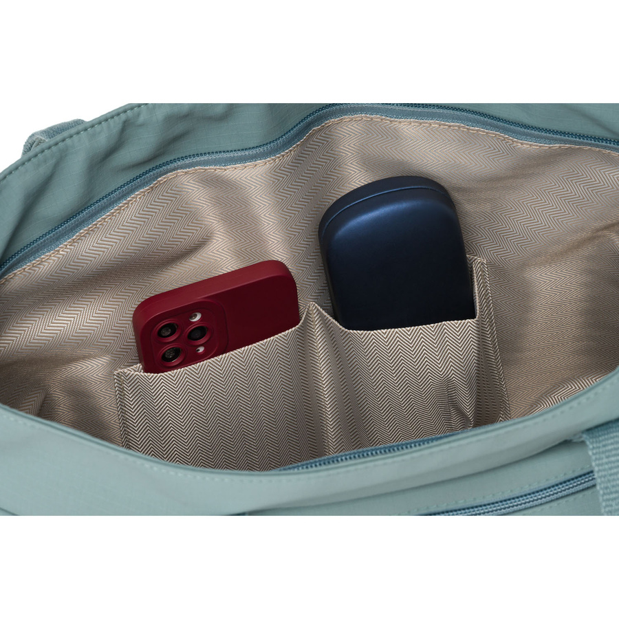 Niebieska, jednokomorowa shopperka damska z poliestru z kieszenią na froncie - Peterson - obrazek 12