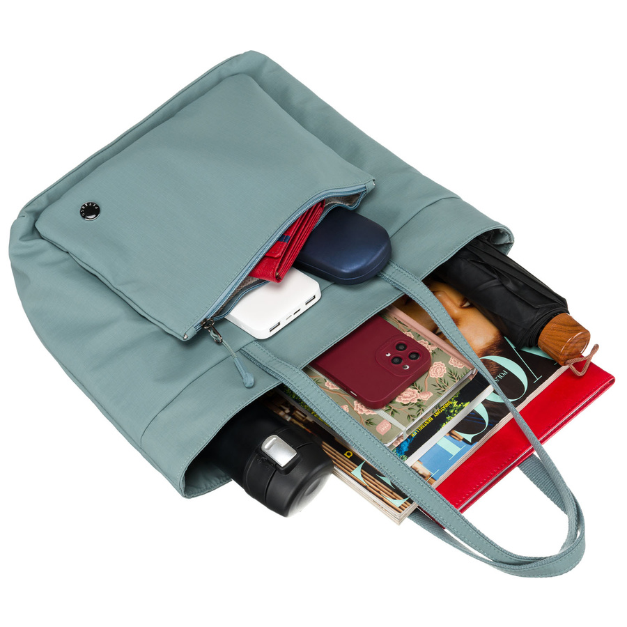 Niebieska, jednokomorowa shopperka damska z poliestru z kieszenią na froncie - Peterson - obrazek 13