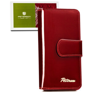 Lakierowany, pionowy skórzany portfel damski w czerwonym kolorze - Peterson