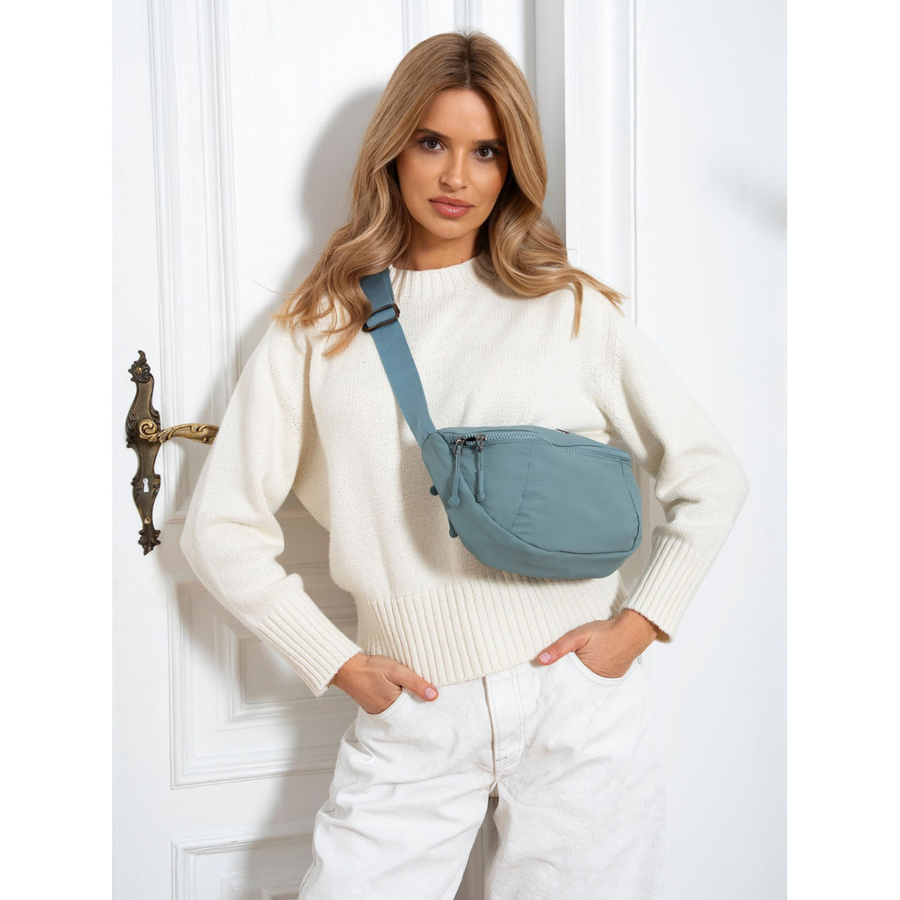 Niebieska, dwukomorowa saszetka damska z poliestru zamykana na suwak - Peterson - obrazek 3