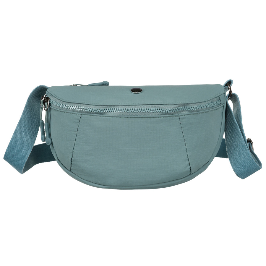 Niebieska, dwukomorowa saszetka damska z poliestru zamykana na suwak - Peterson - obrazek 4