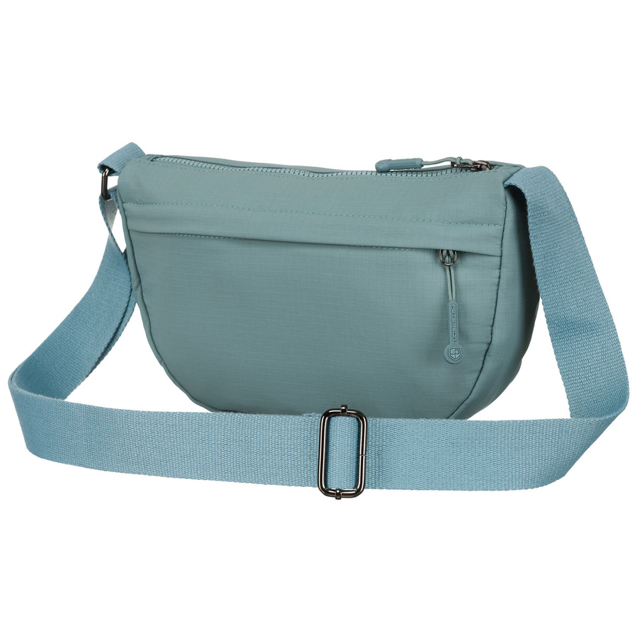 Niebieska, dwukomorowa saszetka damska z poliestru zamykana na suwak - Peterson - obrazek 5