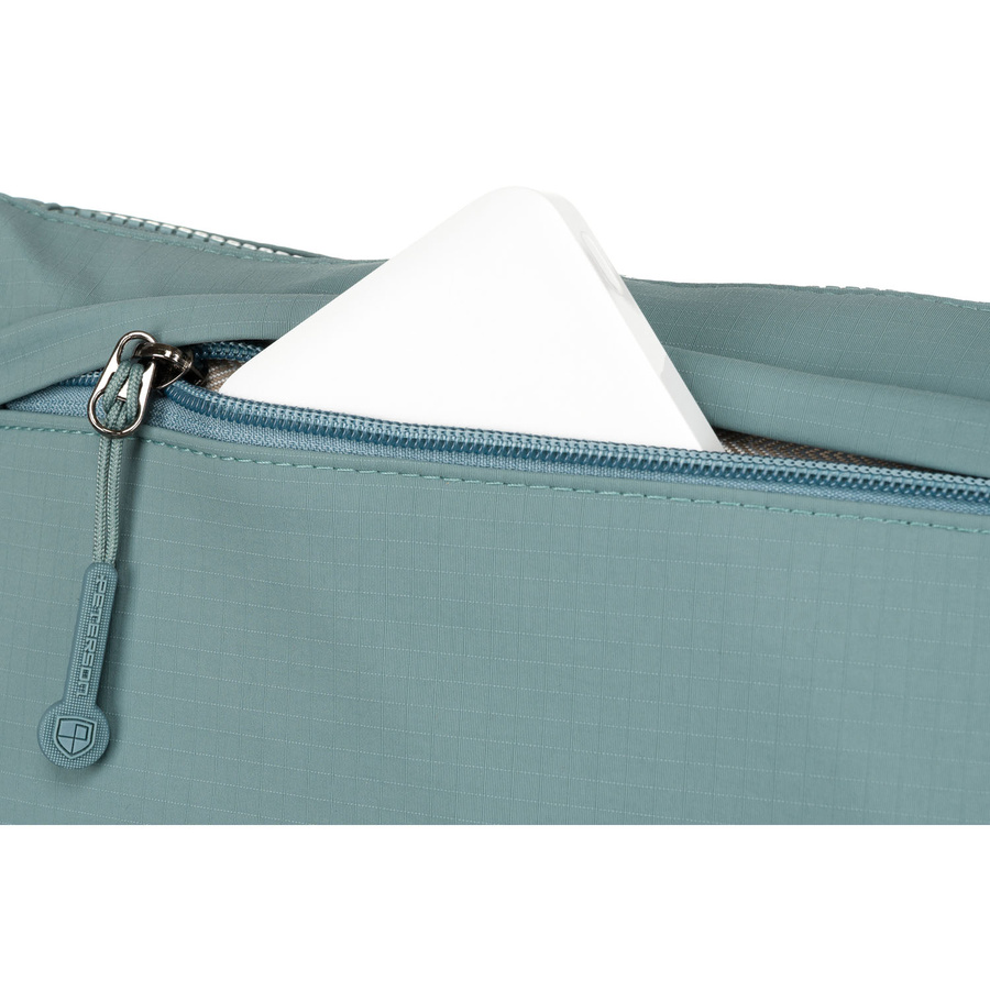 Niebieska, dwukomorowa saszetka damska z poliestru zamykana na suwak - Peterson - obrazek 9