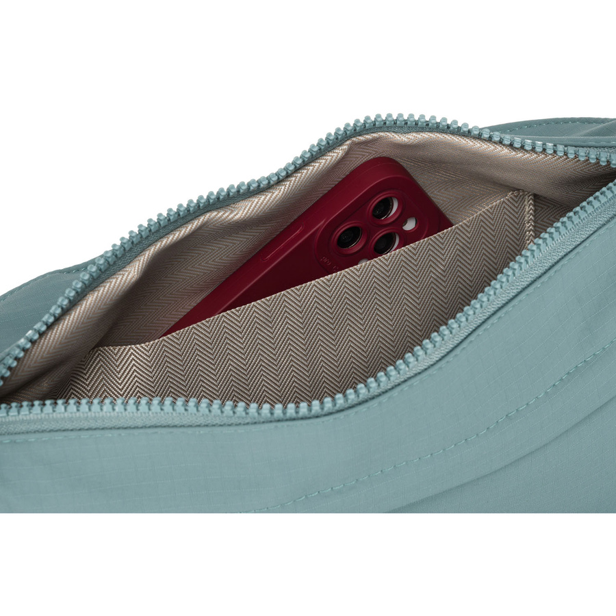 Niebieska, dwukomorowa saszetka damska z poliestru zamykana na suwak - Peterson - obrazek 8
