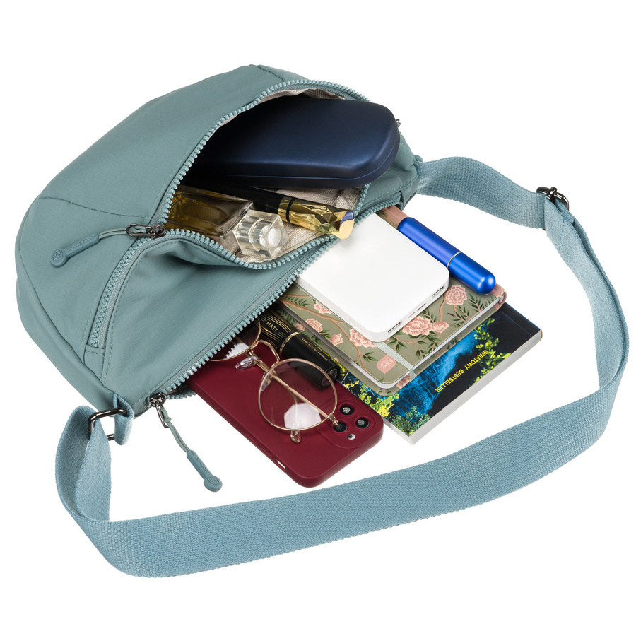 Niebieska, dwukomorowa saszetka damska z poliestru zamykana na suwak - Peterson - obrazek 10