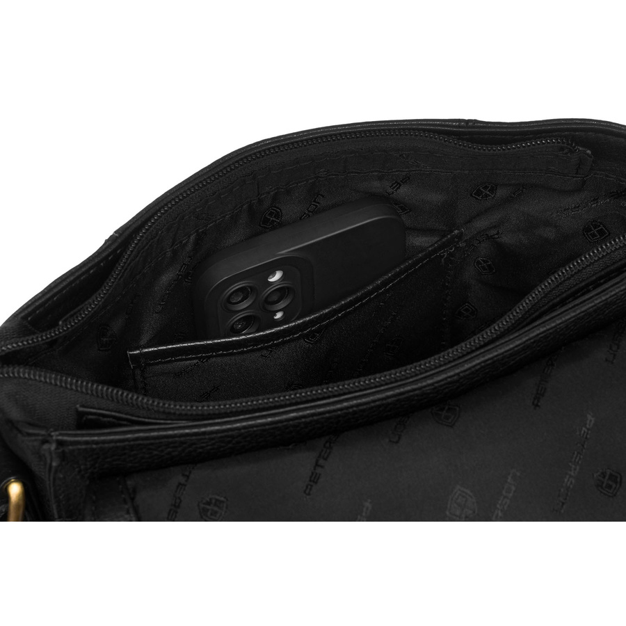 Klasyczna, czarna listonoszka męska ze skóry naturalnej zawieszona na regulowanym pasku - Peterson - obrazek 3