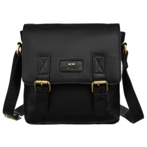 Klasyczna, czarna listonoszka męska ze skóry naturalnej zawieszona na regulowanym pasku - Peterson