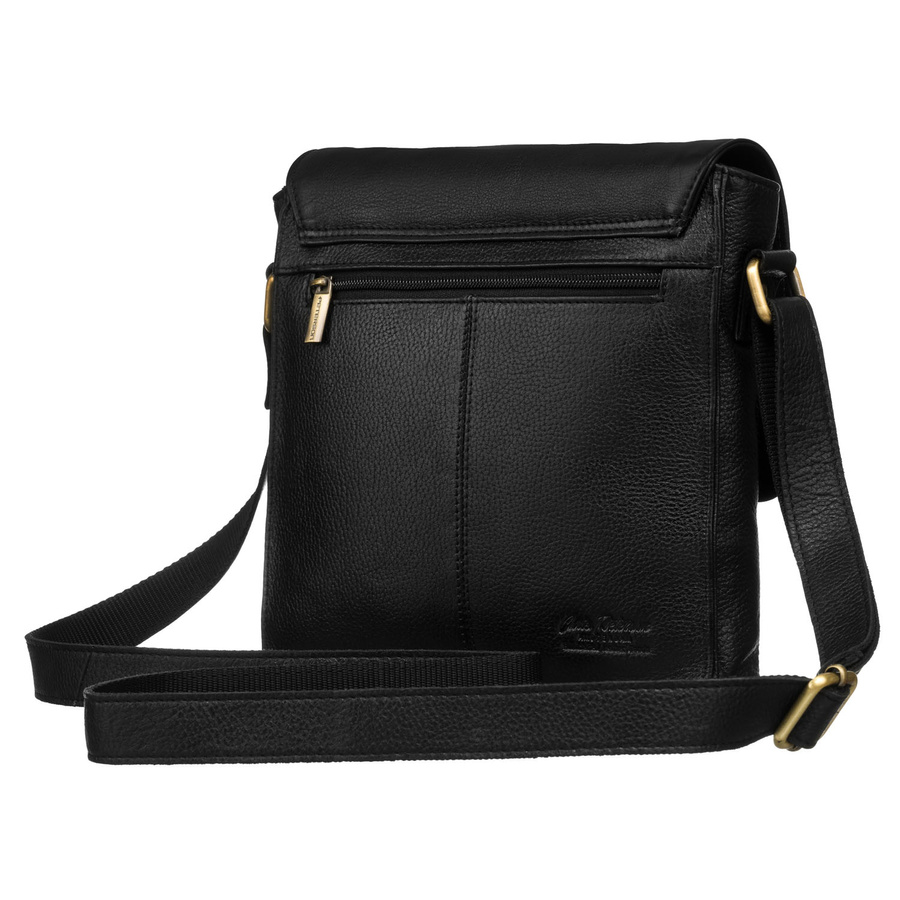 Klasyczna, czarna listonoszka męska ze skóry naturalnej zawieszona na regulowanym pasku - Peterson - obrazek 5