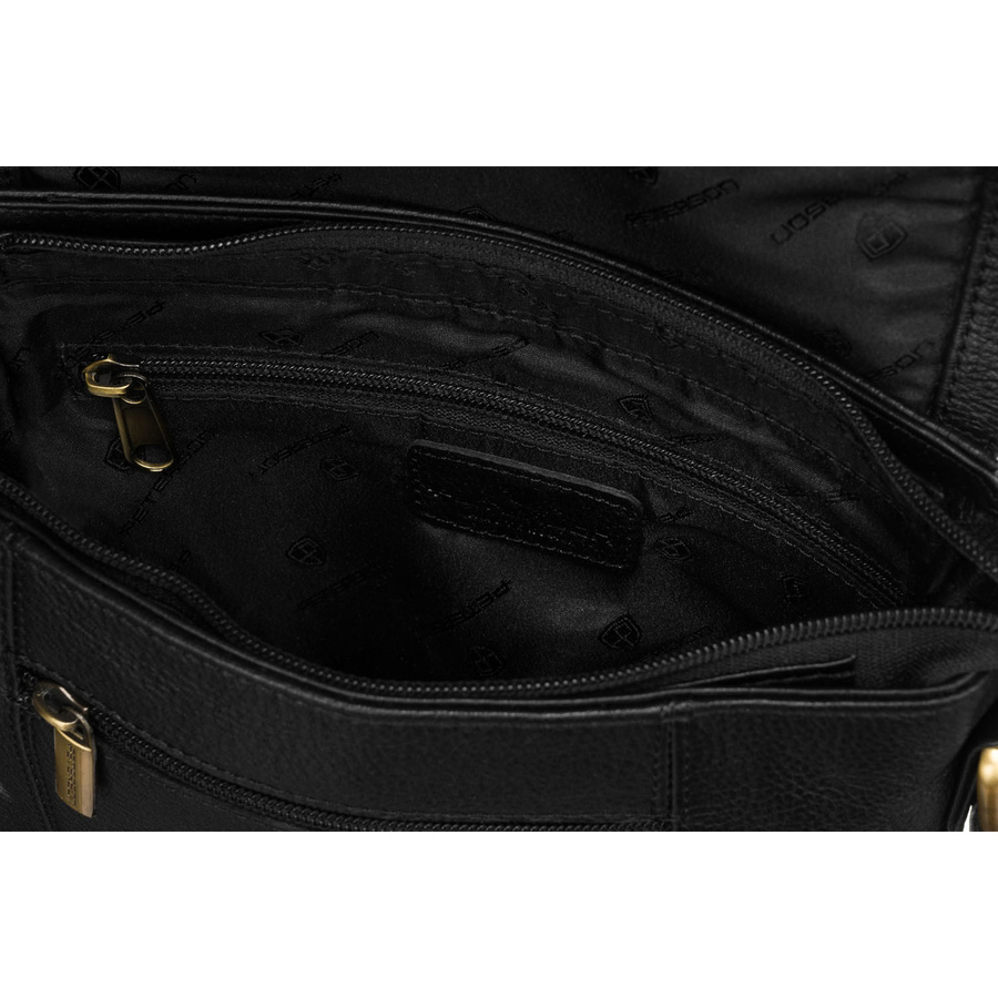 Klasyczna, czarna listonoszka męska ze skóry naturalnej zawieszona na regulowanym pasku - Peterson - obrazek 8