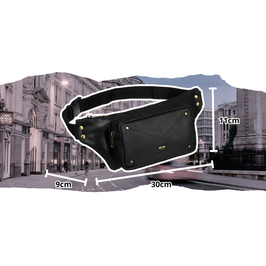 Biodrowa nerka męska w czarnym kolorze wykonana ze skóry naturalnej - Peterson - obrazek 4