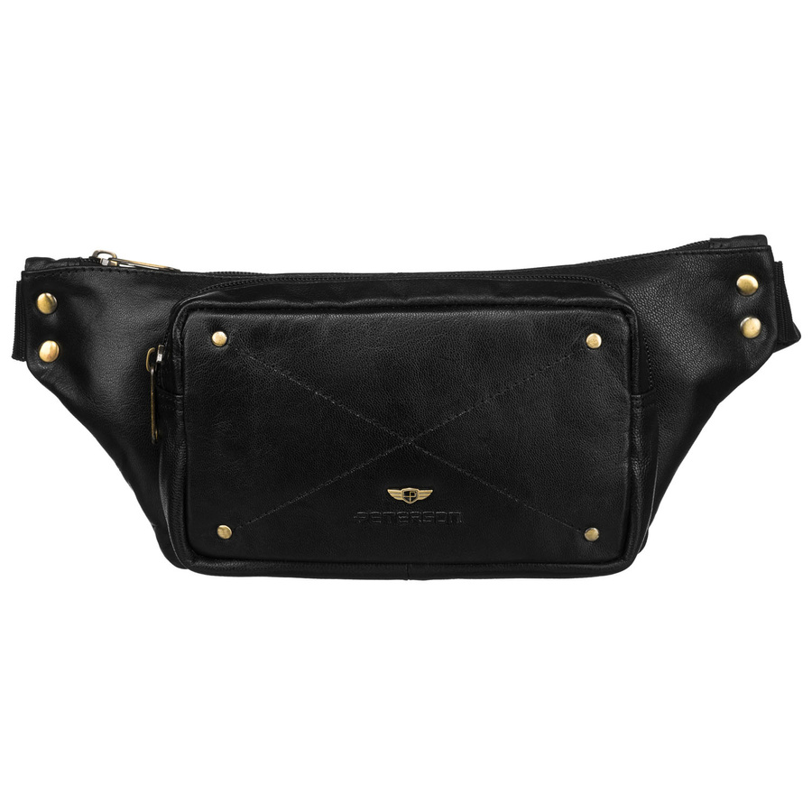 Biodrowa nerka męska w czarnym kolorze wykonana ze skóry naturalnej - Peterson - obrazek 3