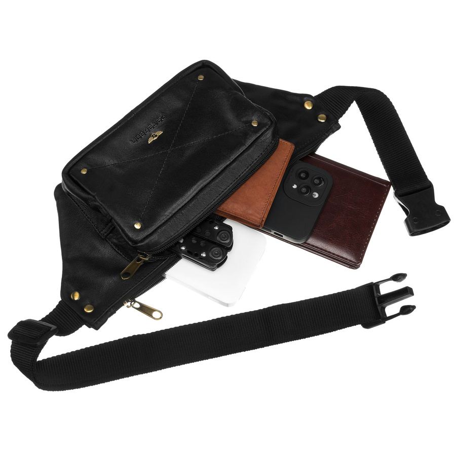 Biodrowa nerka męska w czarnym kolorze wykonana ze skóry naturalnej - Peterson - obrazek 9