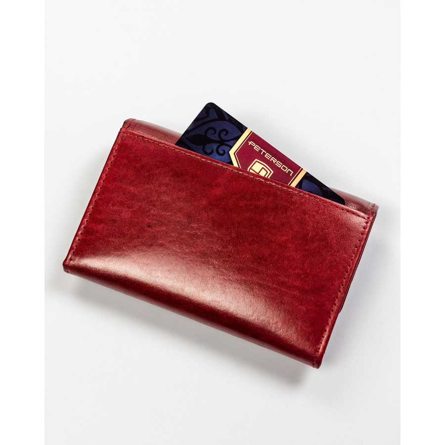 Czerwony, skórzany portfel damski na zatrzask - Peterson - obrazek 4