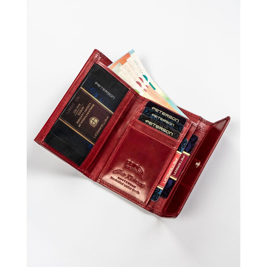 Czerwony, skórzany portfel damski na zatrzask - Peterson - obrazek 5