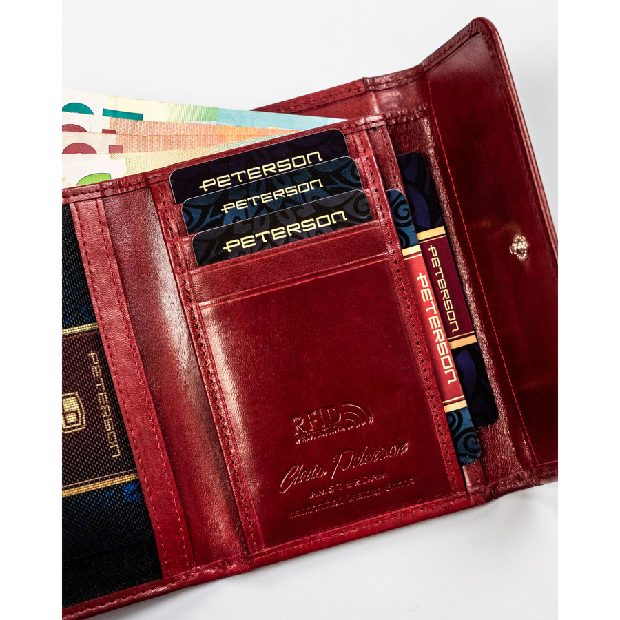 Czerwony, skórzany portfel damski na zatrzask - Peterson - obrazek 7