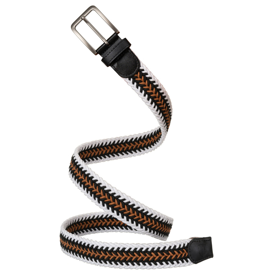 Elastyczny, parciany pasek w biało-brązowym kolorze - Peterson - obrazek 5