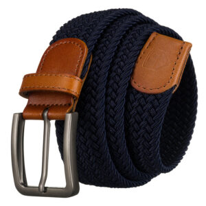 Pleciony pasek męski do spodni z tradycyjną klamrą w srebrnym kolorze - Peterson