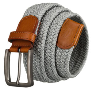 Szary pasek męski z syntetycznego materiału z brązowymi dodatkami - Peterson