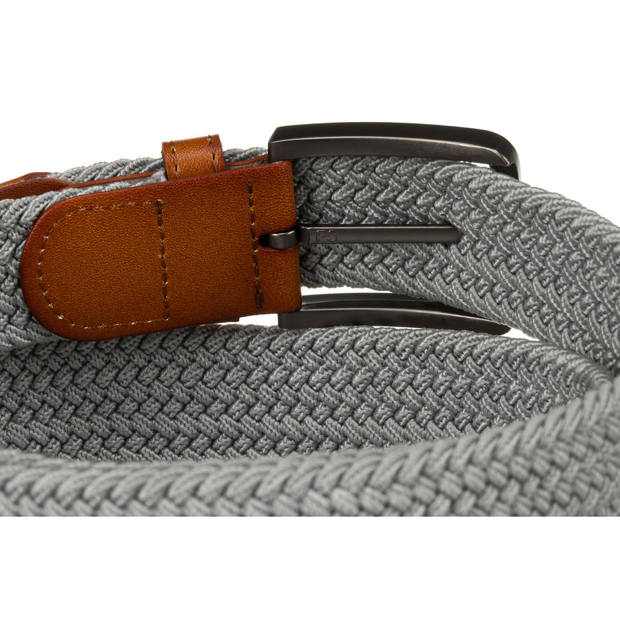 Szary pasek męski z syntetycznego materiału z brązowymi dodatkami - Peterson - obrazek 3