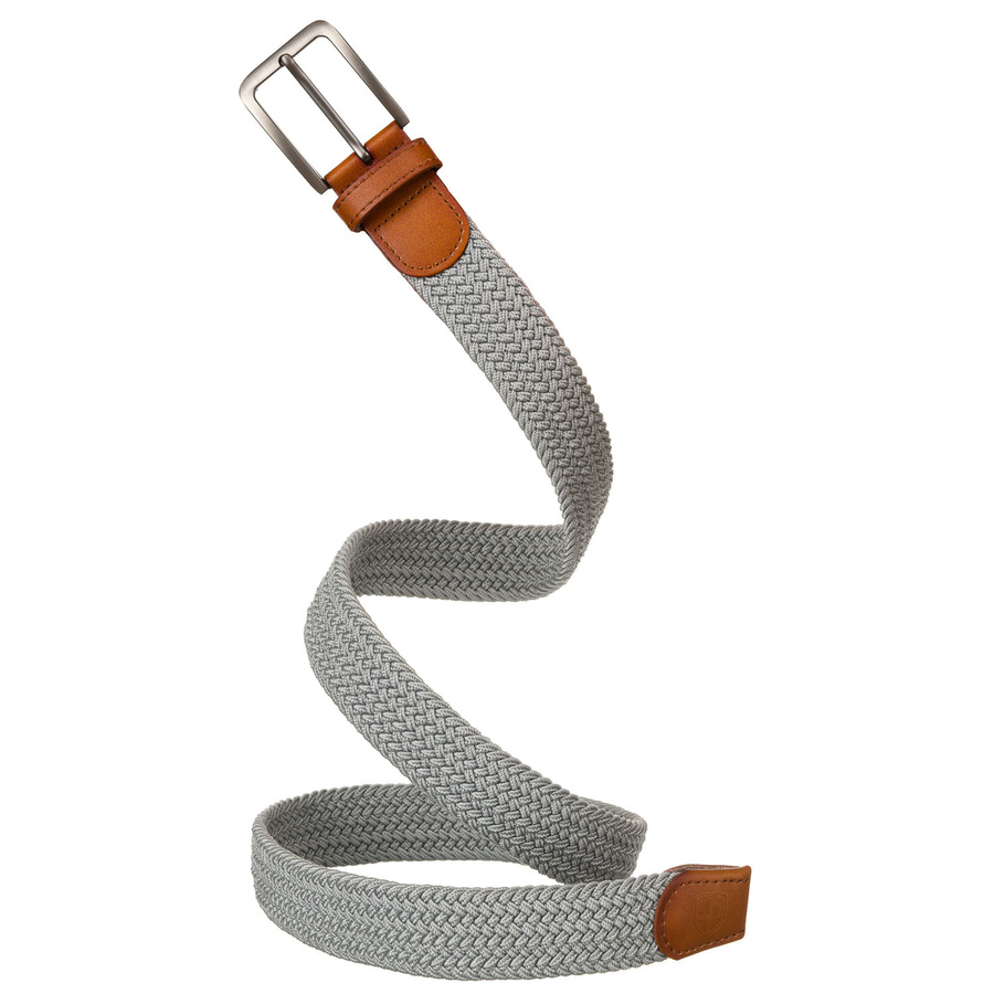 Szary pasek męski z syntetycznego materiału z brązowymi dodatkami - Peterson - obrazek 5