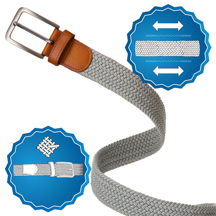 Szary pasek męski z syntetycznego materiału z brązowymi dodatkami - Peterson - obrazek 6