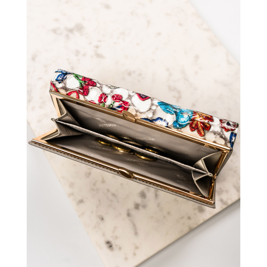 Duży, wielokolorowy portfel damski ze skóry naturalnej na zatrzask i bigiel - Peterson - obrazek 9