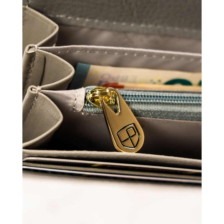 Duży, wielokolorowy portfel damski ze skóry naturalnej na zatrzask i bigiel - Peterson - obrazek 14