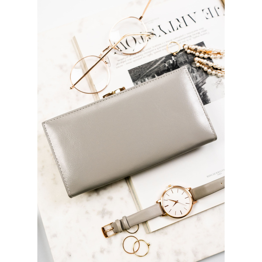 Duży, wielokolorowy portfel damski ze skóry naturalnej na zatrzask i bigiel - Peterson - obrazek 6